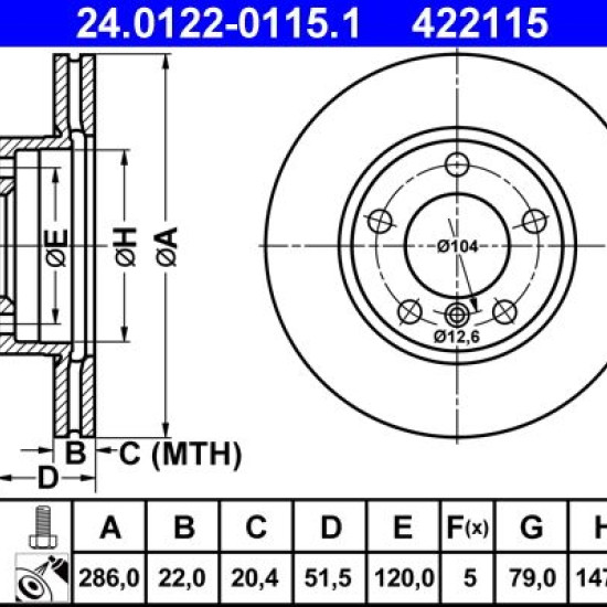 24.0122-0115.1 34116864060 ΔΙΣΚΟΠΛΑΚΕΣ ΕΜΠ. 286mm