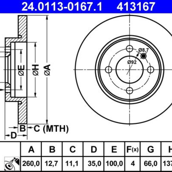 24.0113-0167.1 34116752434 ΔΙΣΚΟΠΛΑΚΕΣ ΕΜΠ. 260mm